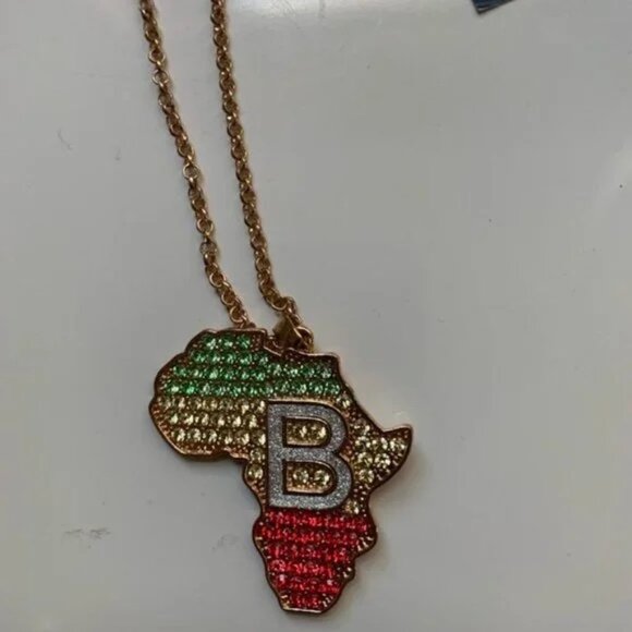 Initial B- tri colored rhinestone Africa pendant (mens listing) - Picture 3 of 7